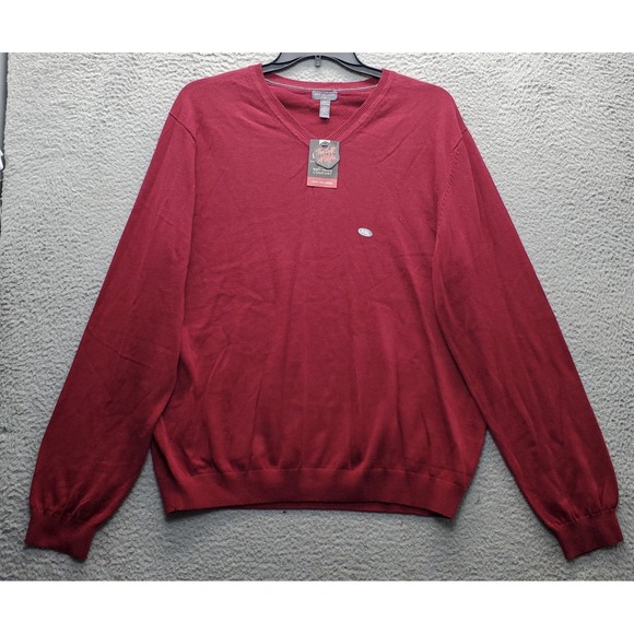 Van Heusen Sweater Mens 2XL Dark Red Knitted Stretch Comfort Fit V-Neck Pullover - Picture 1 of 7